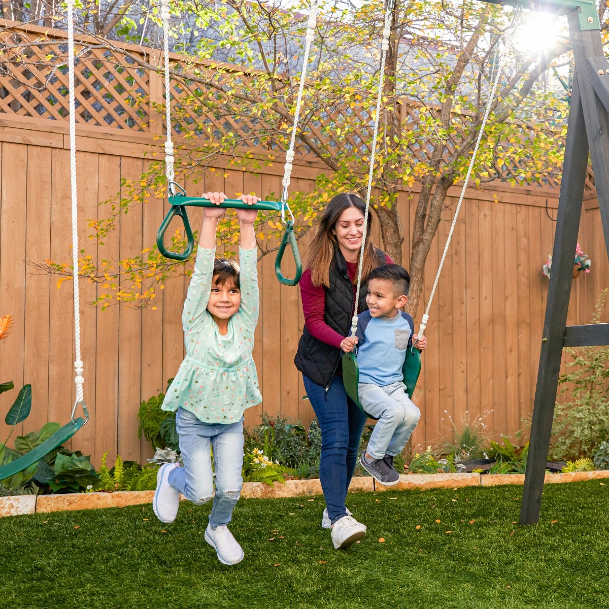 KidKraft Wrangler Way Swing Set – Wooden Playhouse & Slides
