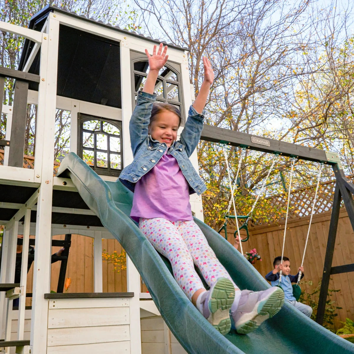 KidKraft Wrangler Way Swing Set – Wooden Playhouse & Slides