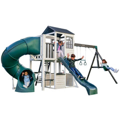 KidKraft Wrangler Way Swing Set – Wooden Playhouse & Slides