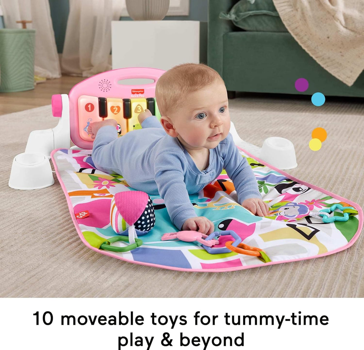 Fisher Price Glow and Grow Kick and Play Piano Gym - Pink — image 4