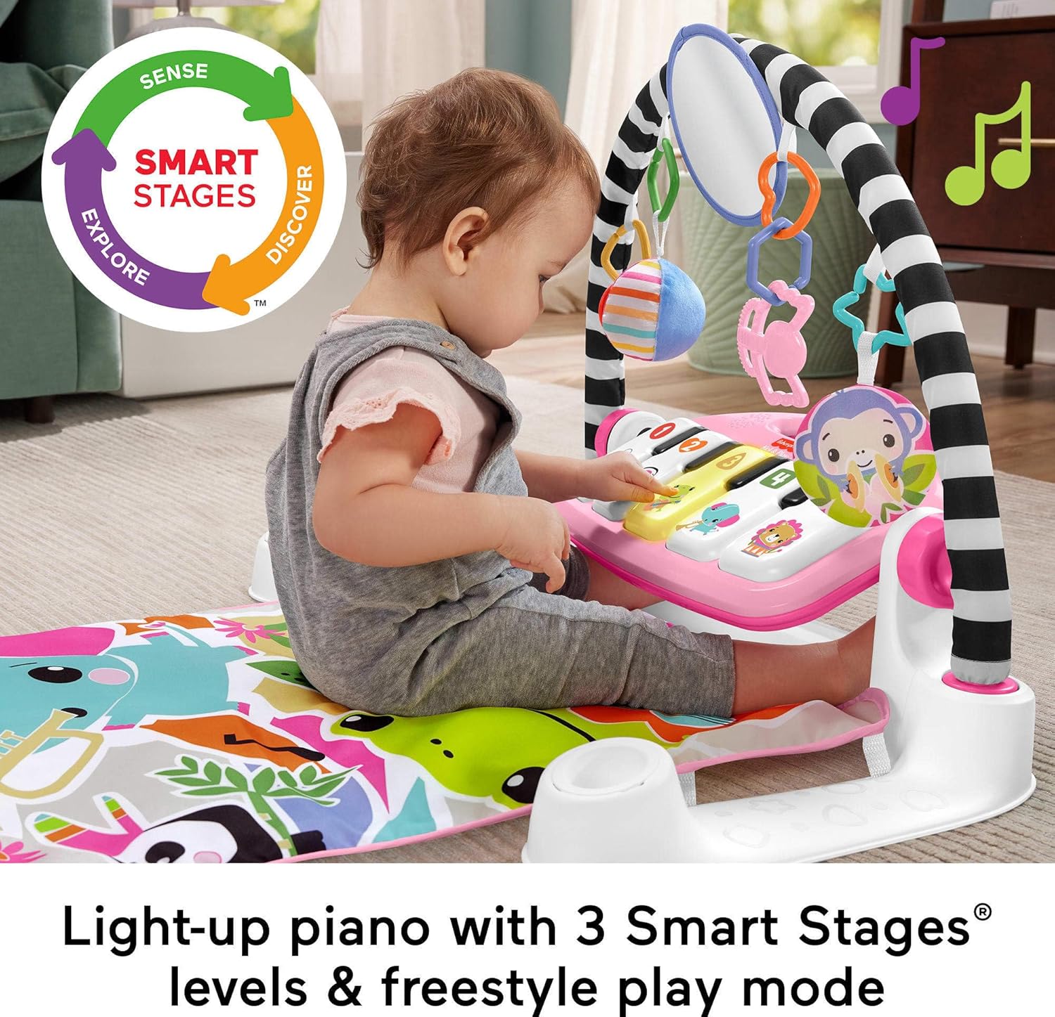 Fisher Price Glow and Grow Kick and Play Piano Gym - Pink - Colorland Toys