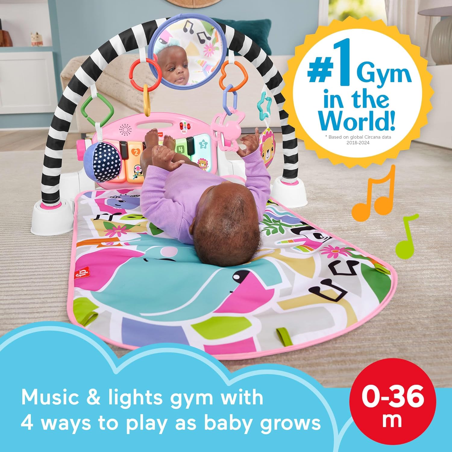 Fisher Price Glow and Grow Kick and Play Piano Gym - Pink - Colorland Toys