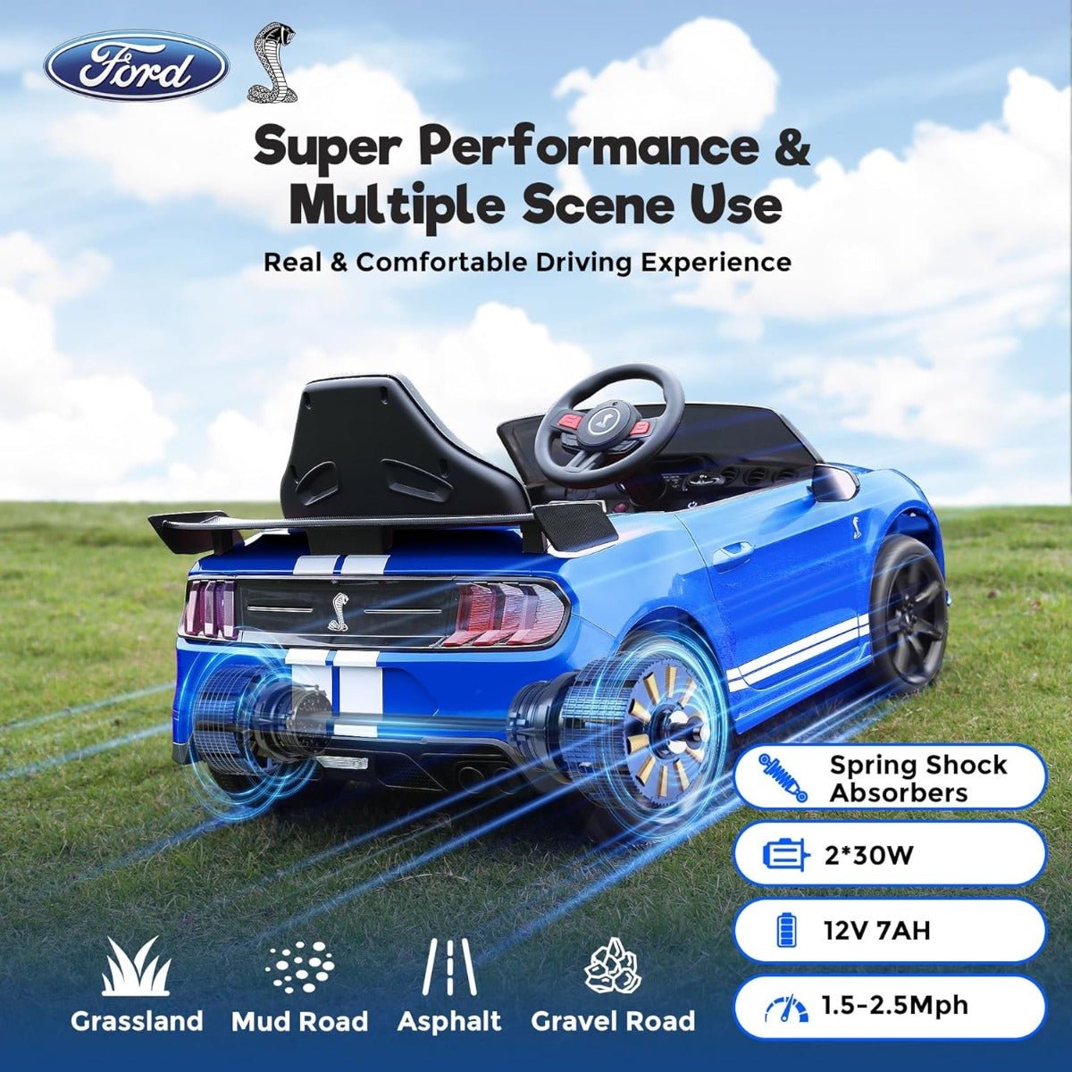 Ford Mustang Shelby 12V7AH Blue 9969B - Colorland Toys