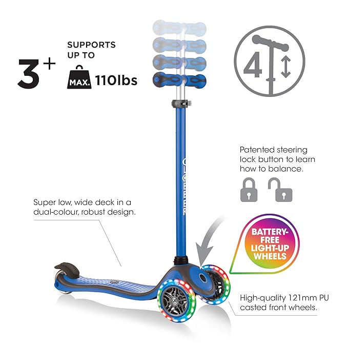 Globber Primo Foldable Fantasy Lights - Navy Blue/Racing 434 - 100 - Colorland Toys