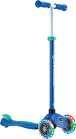 Globber Primo Plus Lights Scooter, Navy Blue/Emerald Green