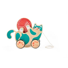 Hape 2 - in - 1 Wooden Pull - Along Roll & Rattle Kitten - Colorland Toys