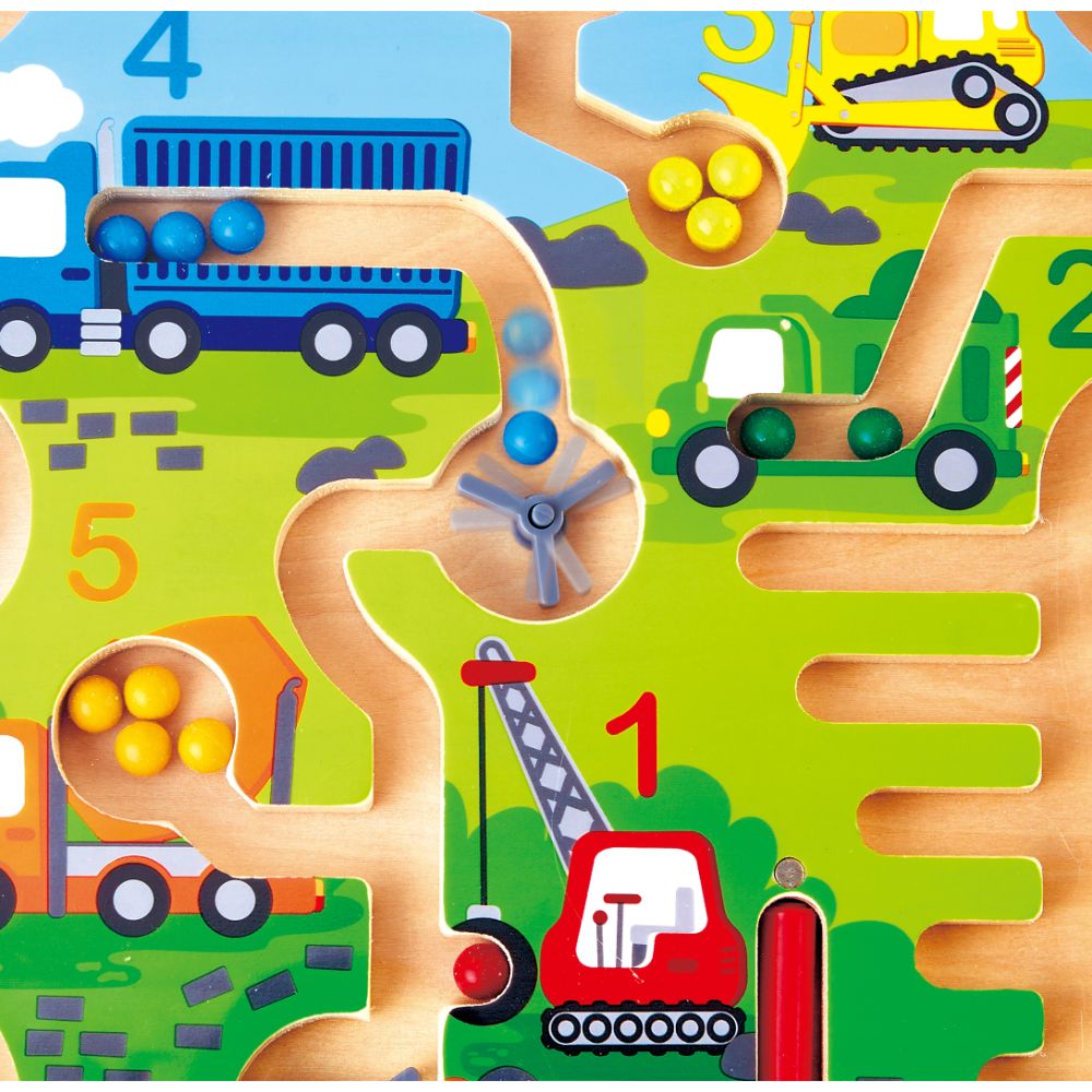 Hape Construction & Number Wooden Magnetic Ball Maze w/ Wand - Colorland Toys