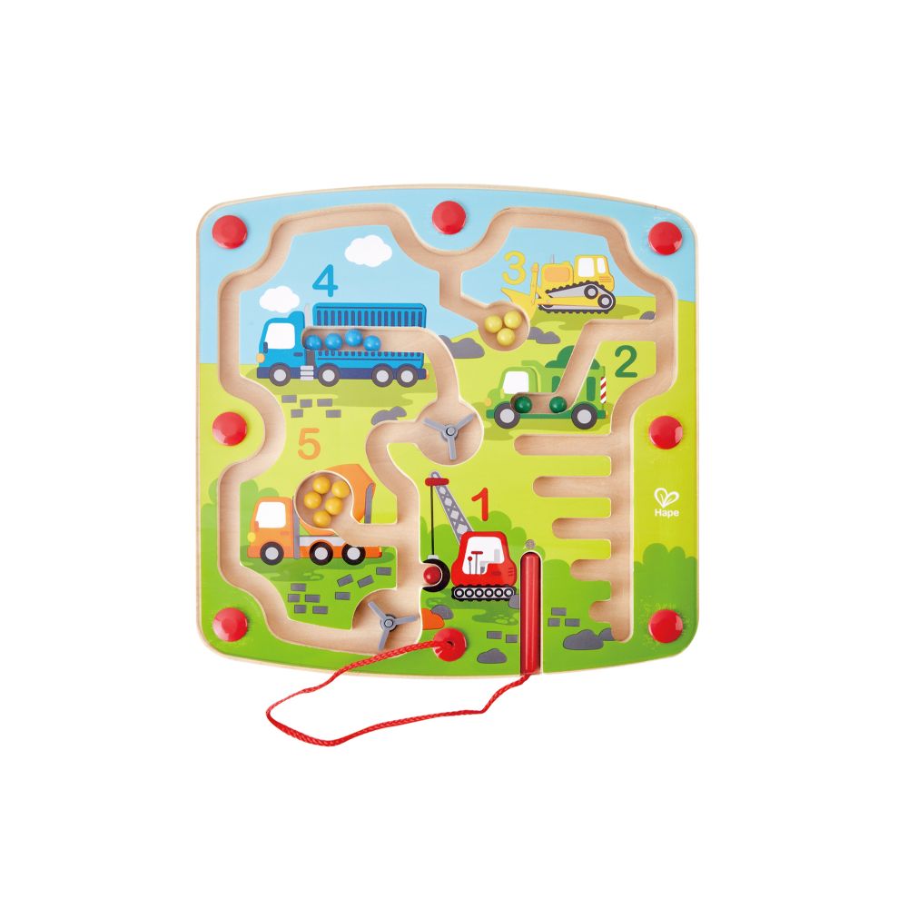 Hape Construction & Number Wooden Magnetic Ball Maze w/ Wand - Colorland Toys