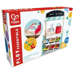 Hape Farmers Market Stall E3209 – Wooden Market Stall Playset with 62 Accessories - Colorland Toys