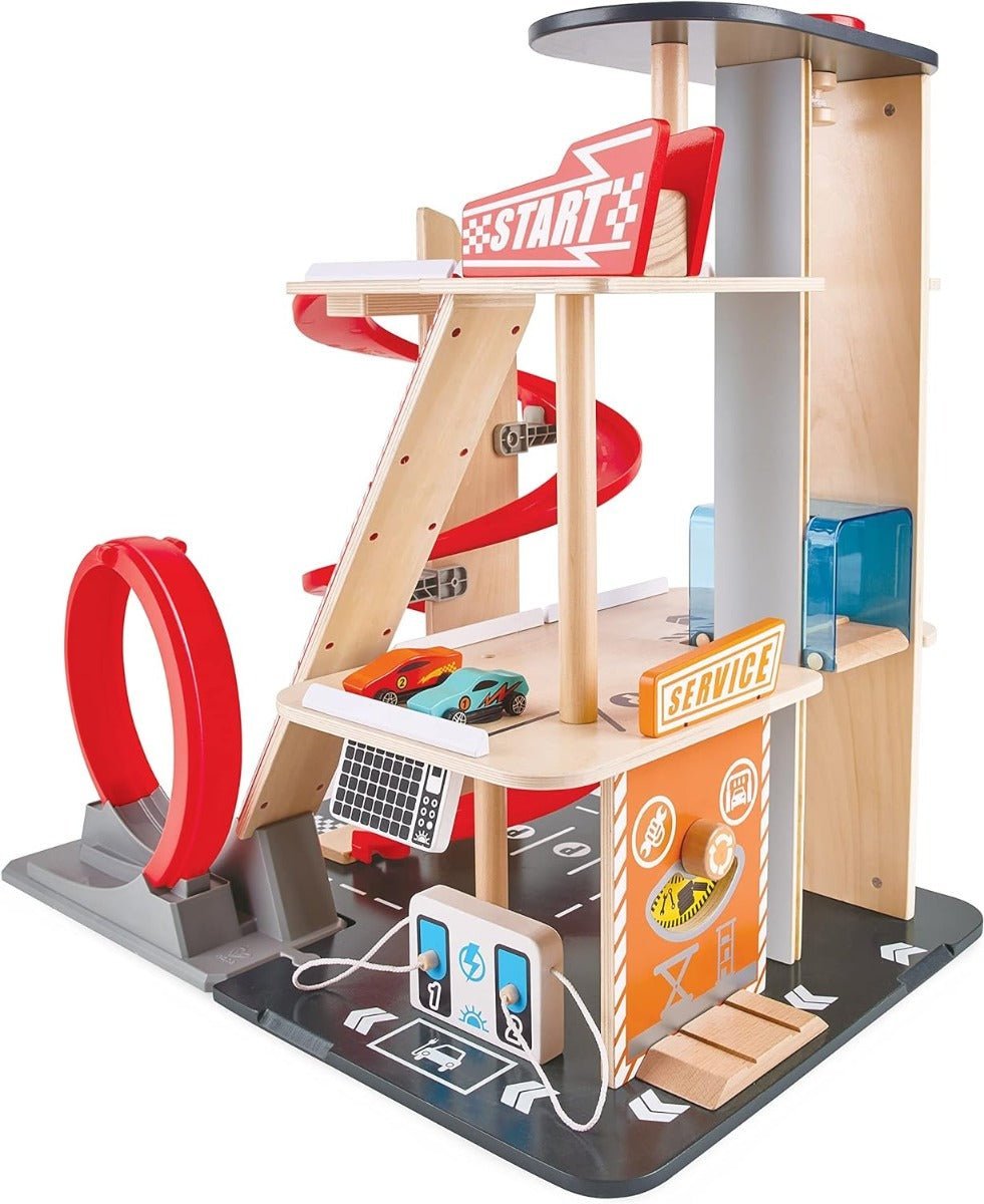 Hape Gearhead Stunt Garage Wooden Toy Car E3019 - Colorland Toys