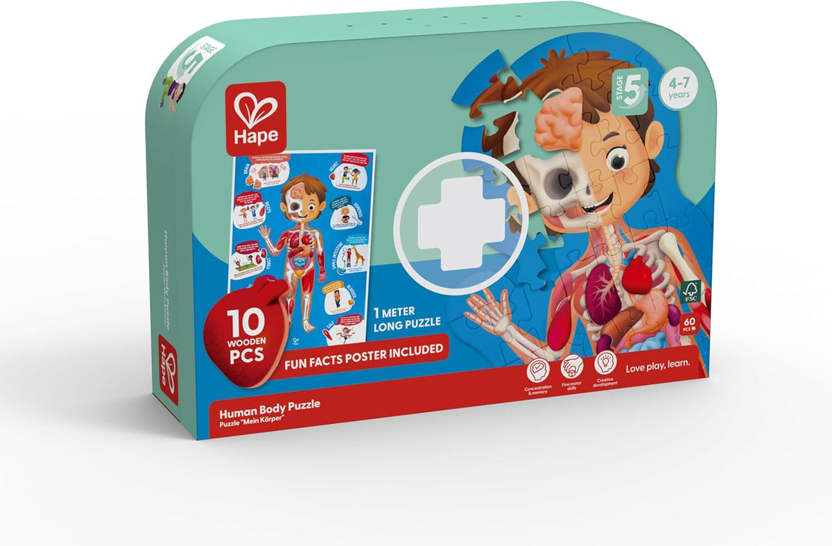 Hape Human Body Jigsaw Puzzle 60pcs w/ 10 pcs Wooden Body Parts — image 8