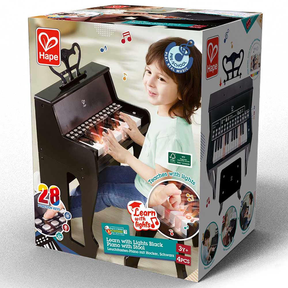 Hape Learn With Lights Black Electric Piano With Stool - Colorland Toys