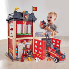 Hape Multi - Level City Fire Station & Fire Engine Toy - Colorland Toys