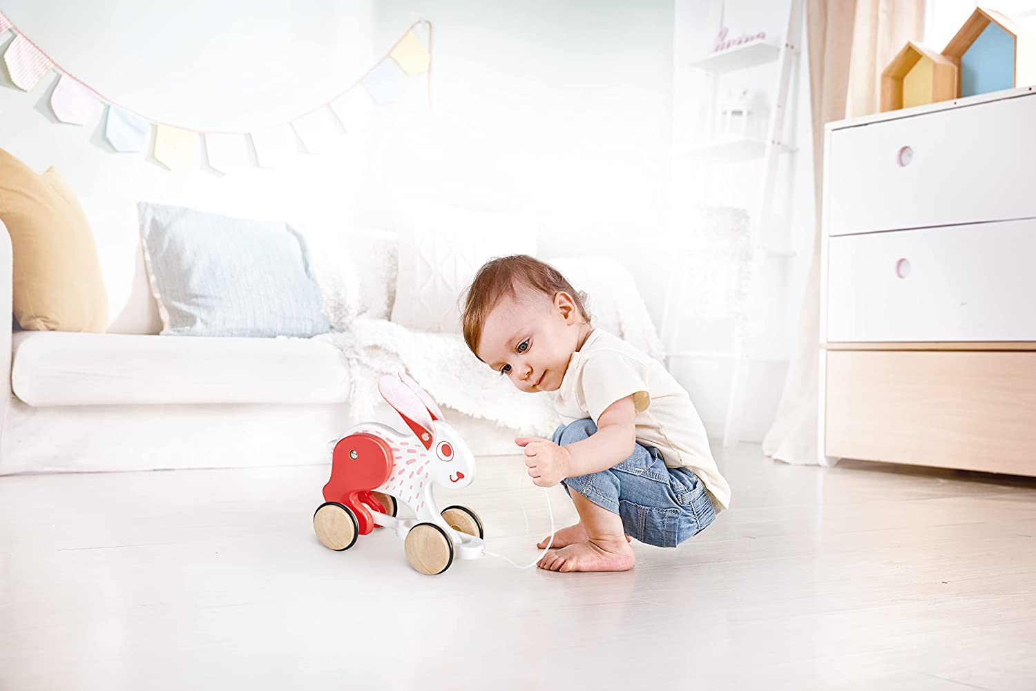 Hape Push and Pull Bunny Wooden Pull Along Toy - Colorland Toys