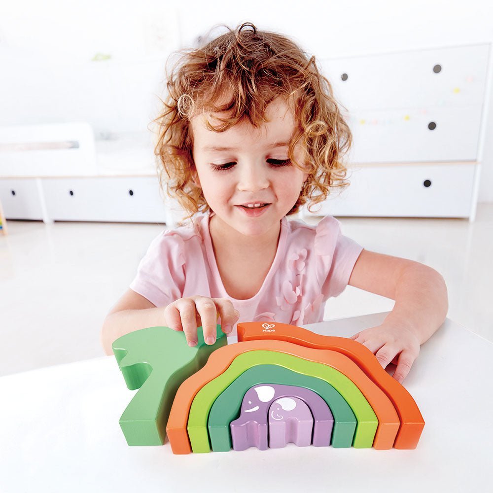 Hape Safari Elephant Wooden Stacking Blocks 7pcs - Colorland Toys
