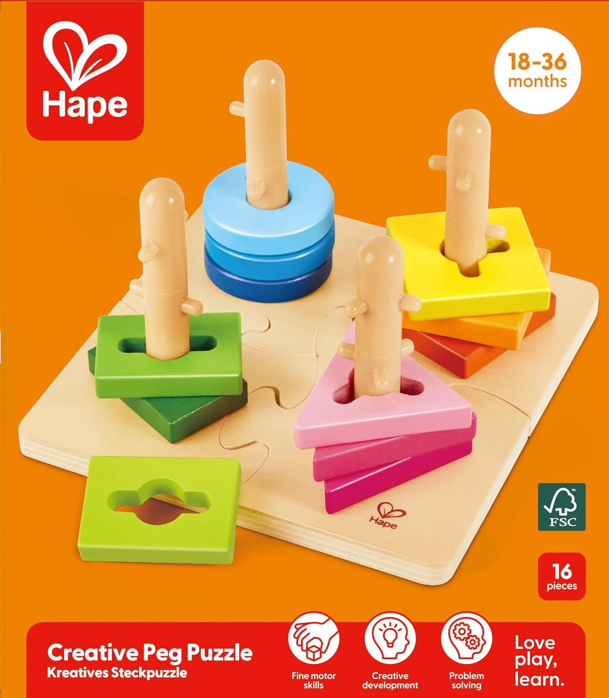 Hape Wooden Creative Peg Puzzle -16pcs — image 2