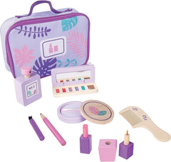 Hape Wooden Makeup Kit for Girls – 12 - Piece Pretend Play Beauty Set with Bag (Ages 3+) - Colorland Toys