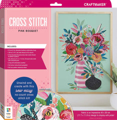 Hinkler Craft Maker Cross - Stitch Kit Pink Bouquet HK006600 - Colorland Toys