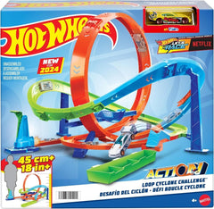 Hot Wheels Action Loop Cyclone Challenge Track Set with 1:64 Scale HTK16 - Colorland Toys