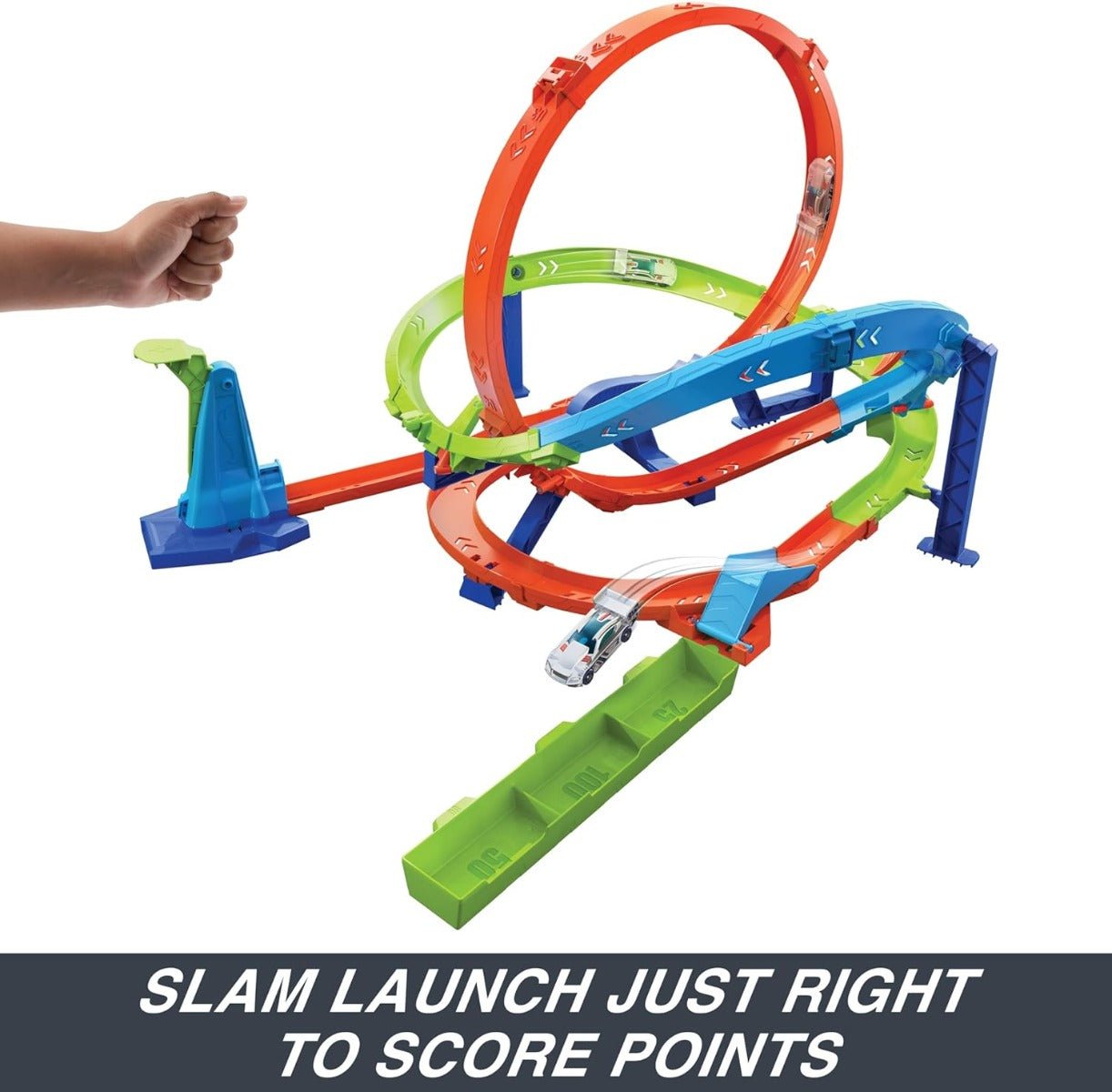 Hot Wheels Action Loop Cyclone Challenge Track Set with 1:64 Scale HTK16 - Colorland Toys