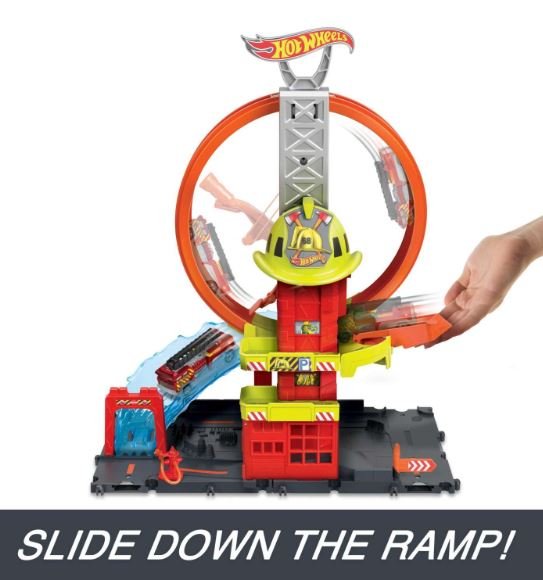 Hot Wheels City Super Loop Fire Station Playset, Track Set With