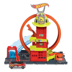 Hot Wheels City Super Loop Fire Station Playset, Track Set With 1 Toy Car - Colorland Toys