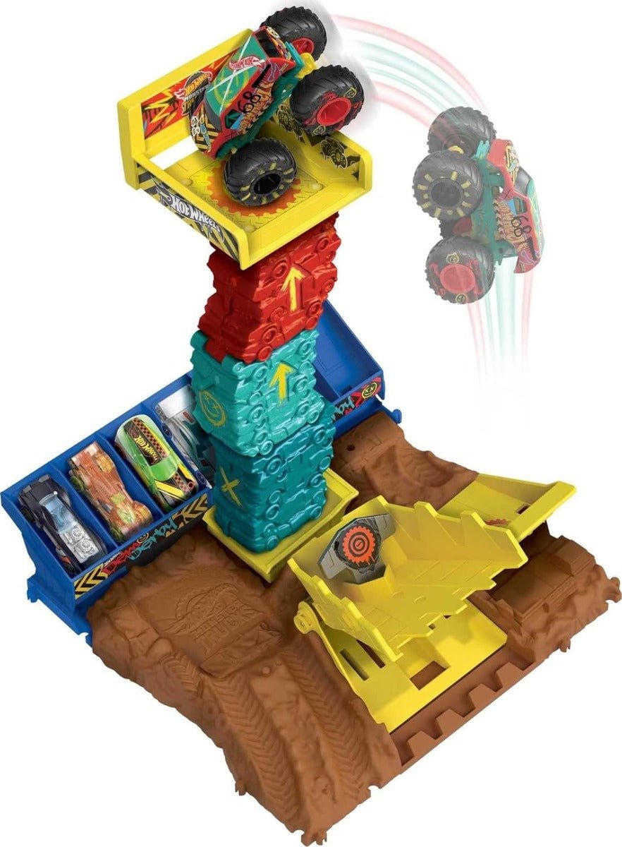 Hotwheels Monster Trucks Arena Smashers - Demo Derby Car Jump Challenge HNB94/HNB92 - Colorland Toys