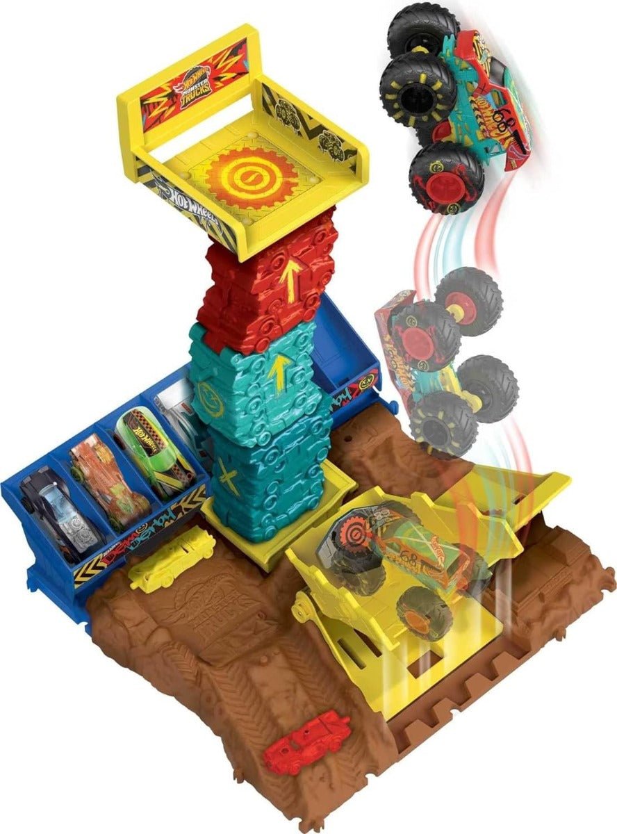 Hotwheels Monster Trucks Arena Smashers - Demo Derby Car Jump Challenge HNB94/HNB92 - Colorland Toys