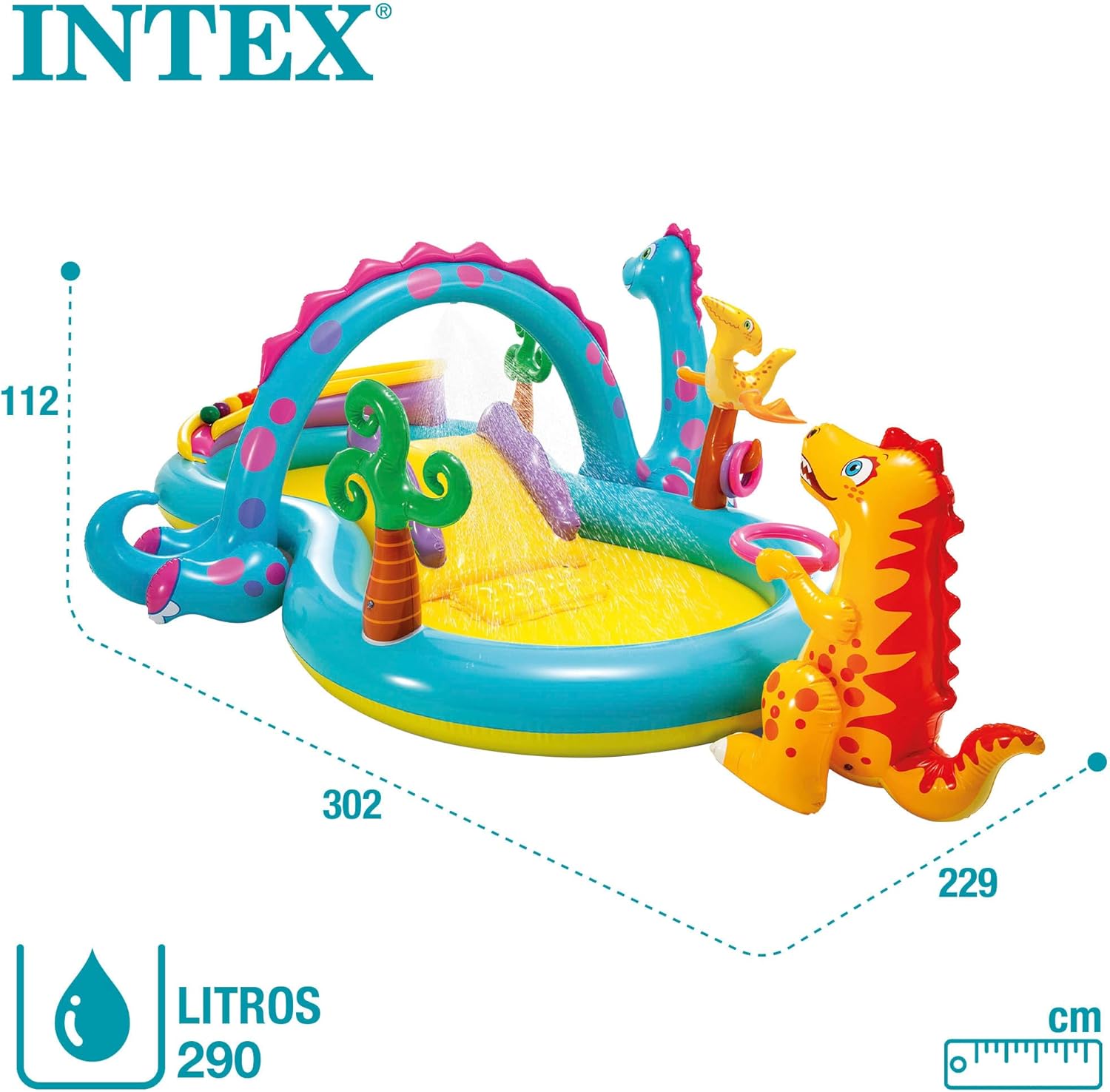 Intex Dinoland Inflatable Play Center – Dinosaur - Themed Water Pool with Slide & Sprayer (Model 57135) - Colorland Toys