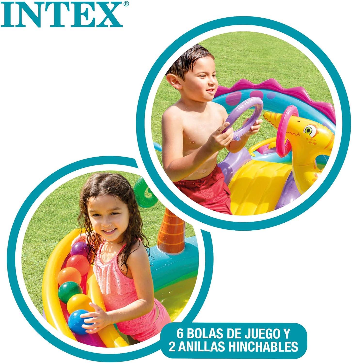 Intex Dinoland Inflatable Play Center – Dinosaur - Themed Water Pool with Slide & Sprayer (Model 57135) - Colorland Toys