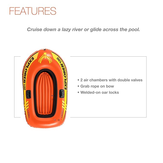 Intex Explorer 100 Inflatable Boat Red 147x84x36cm - Colorland Toys