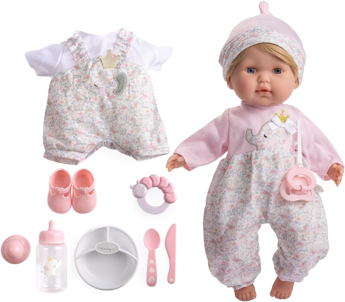 JC Toys Berenguer Boutique 38cm Pink Baby Doll with Elephant Theme — image 9