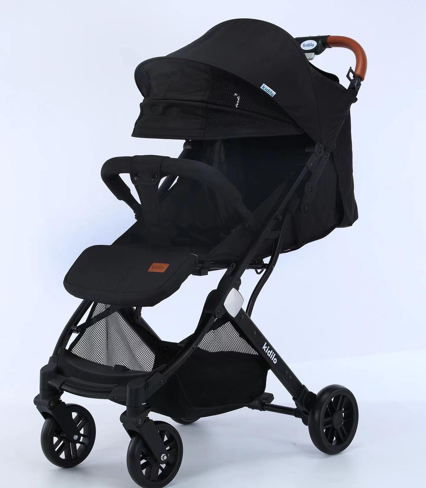 Kidilo K8F Luxury Foldable 3-in-1 Baby Stroller, Lightweight, Black - Colorland Toys