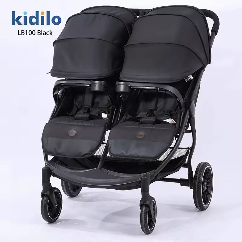 Kidilo LB100 Luxury Twin Lightweight Aluminum Twin Stroller black - Colorland Toys