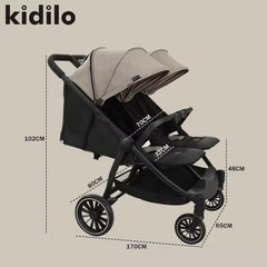 Kidilo LB100 Luxury Twin Lightweight Aluminum Twin Stroller black - Colorland Toys