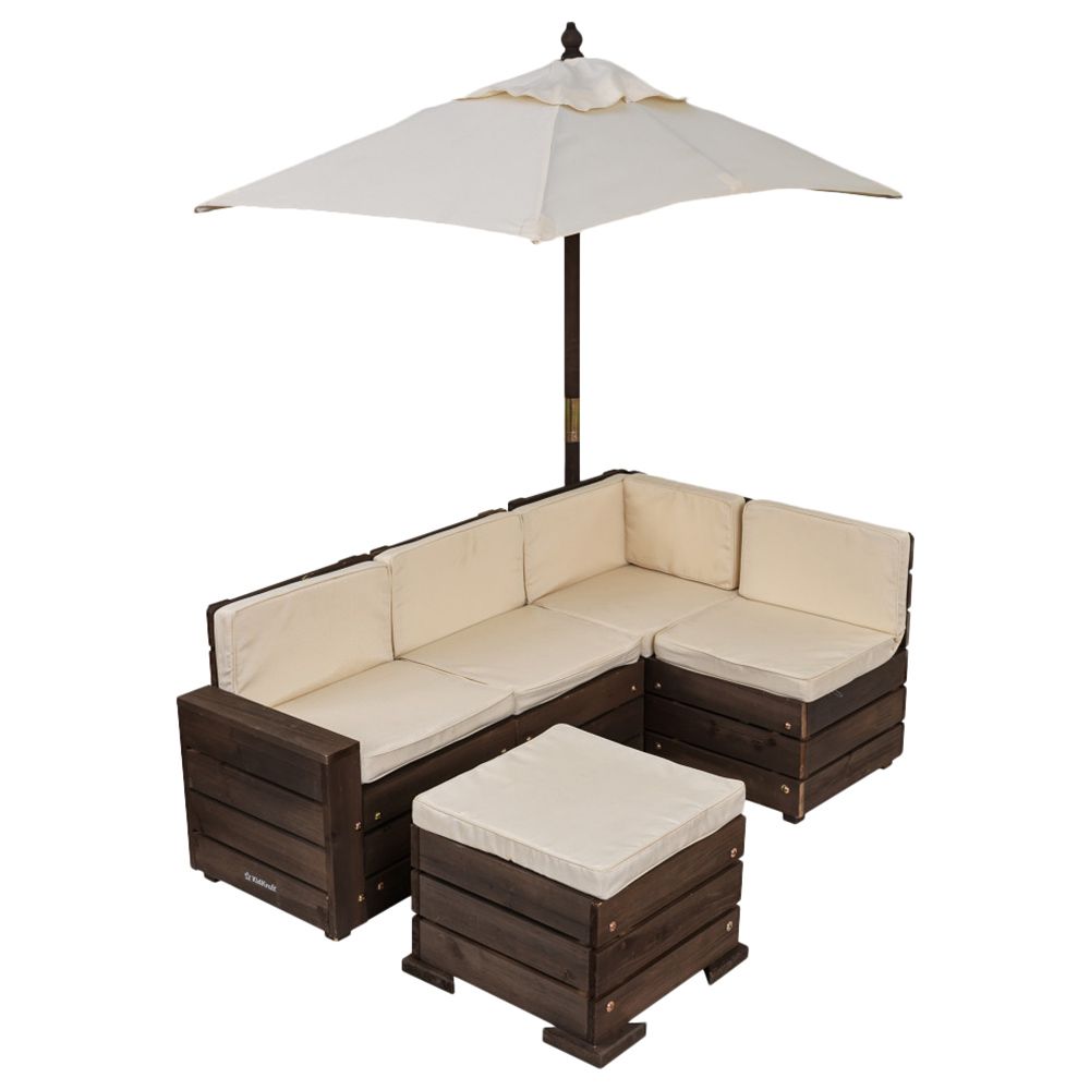 Kidkraft Outdoor Sectional Ottoman & Umbrella Set - Bear Brown & Beige - Colorland Toys