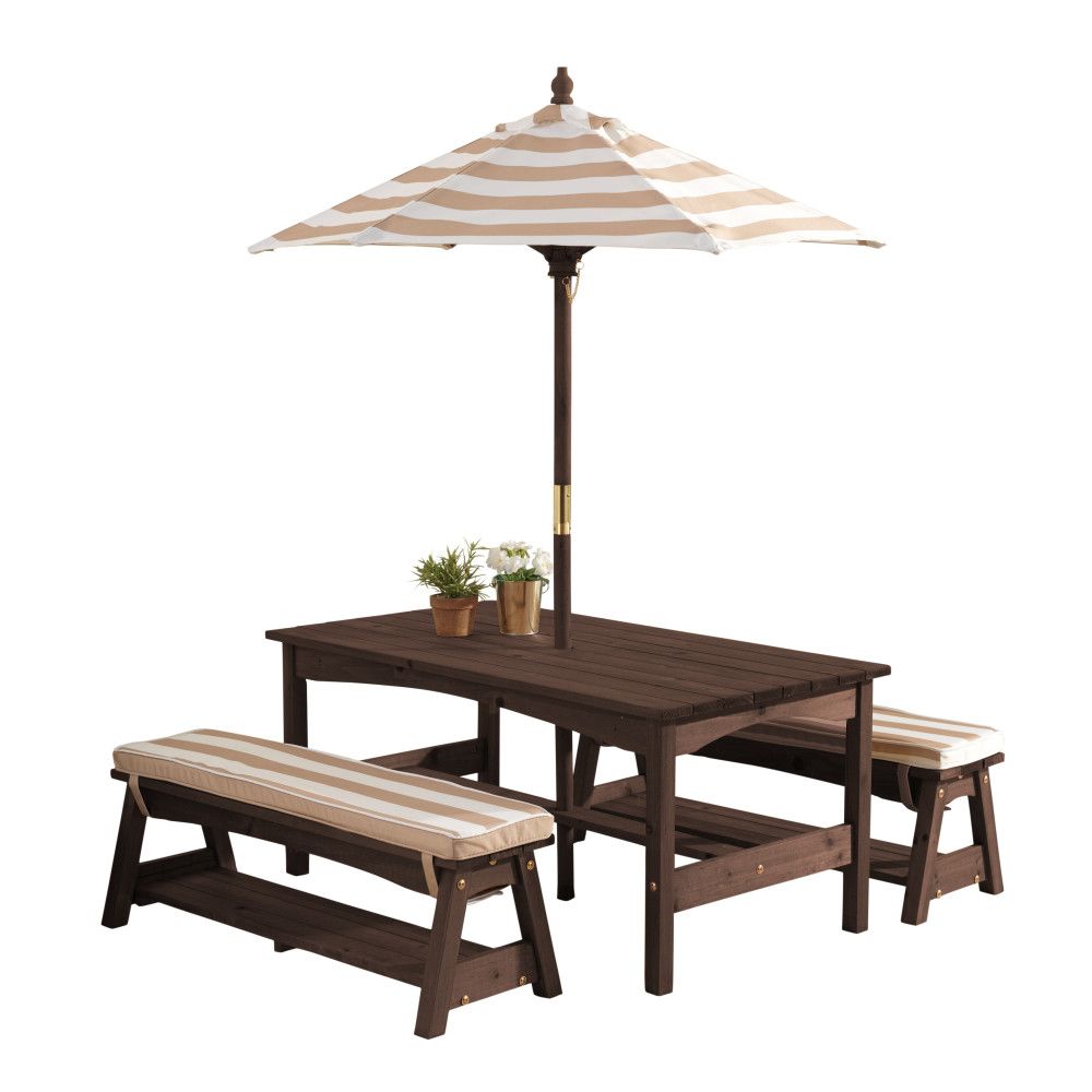 Kidkraft Outdoor Table/Bench Set - Oatmeal & White Stripe 500 - Colorland Toys