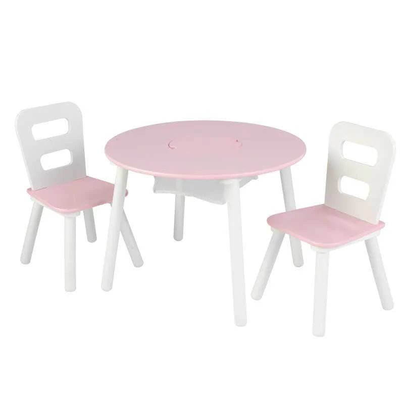 KidKraft Round Storage Table & 2 Chair Set - White & Pink — image 1