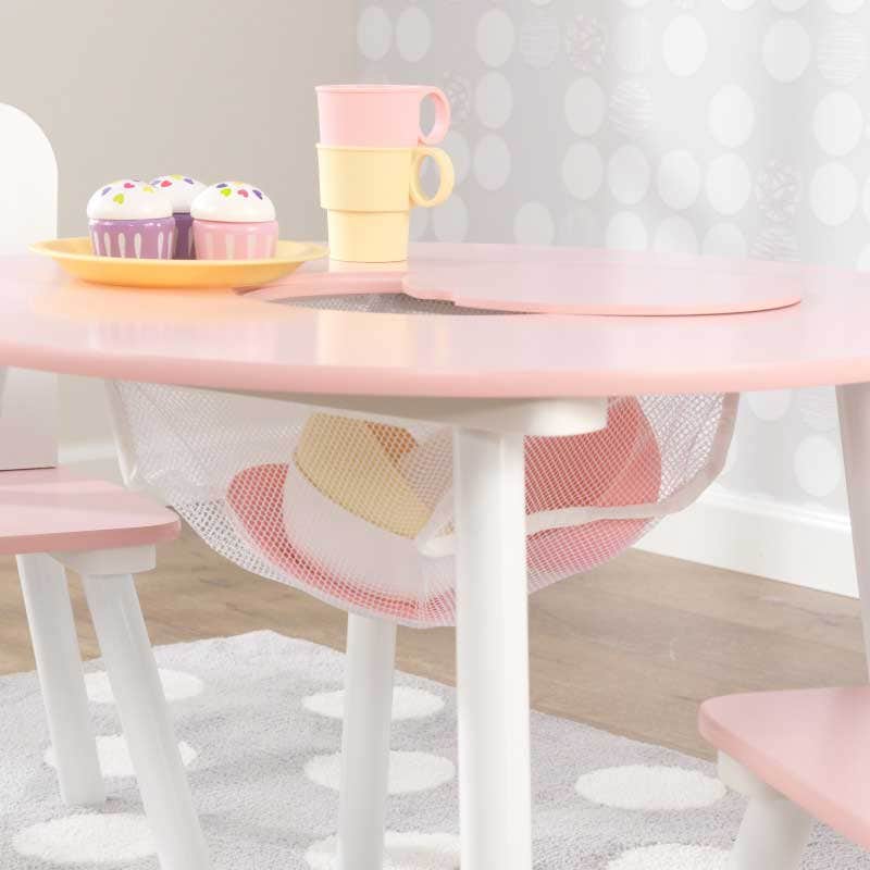 KidKraft - Round Storage Table & 2 Chair Set - White & Pink - Colorland Toys