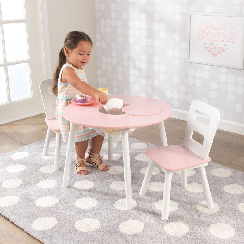KidKraft - Round Storage Table & 2 Chair Set - White & Pink - Colorland Toys