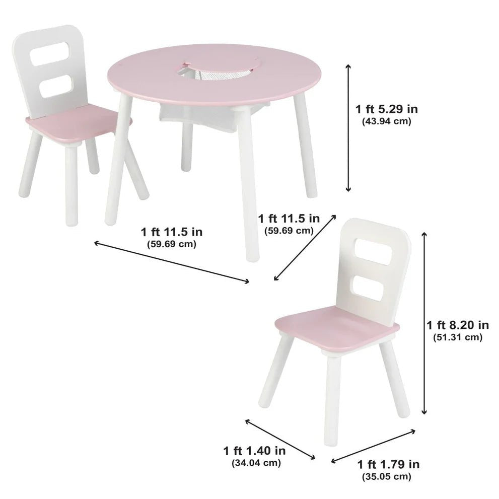 KidKraft - Round Storage Table & 2 Chair Set - White & Pink - Colorland Toys