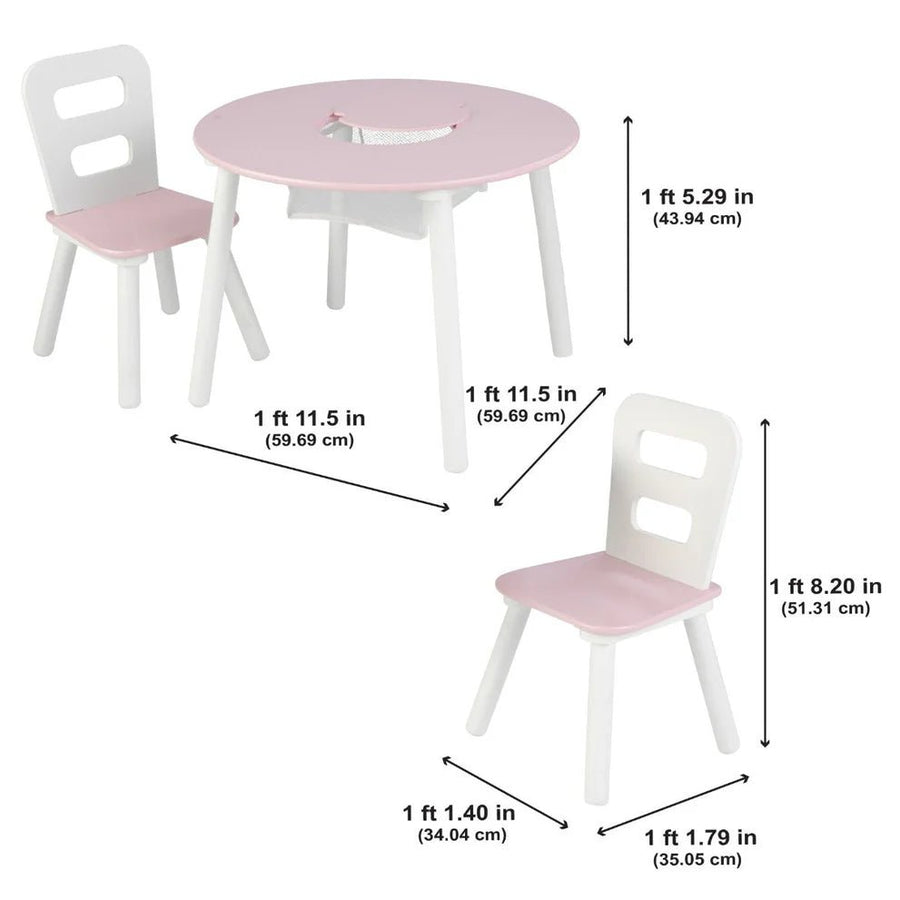 KidKraft Round Storage Table & 2 Chair Set - White & Pink — image 7