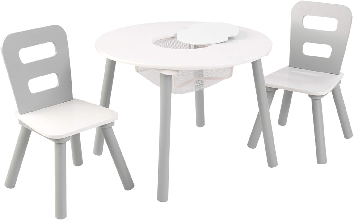 Kidkraft Round Storage Table And 2 Chair Set - Gray/White 26166 - Colorland Toys