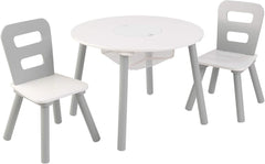 Kidkraft Round Storage Table And 2 Chair Set - Gray/White 26166 - Colorland Toys