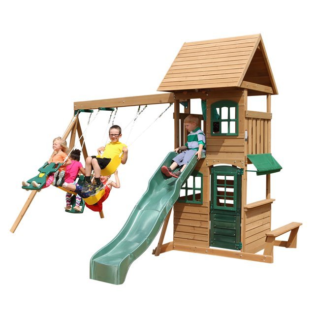 KidKraft Windale Fort Wooden Swing Set with Slide & Swings — image 1
