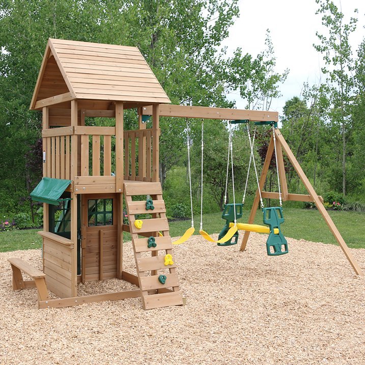 KidKraft Windale Fort Wooden Swing Set with Slide & Swings - Colorland Toys