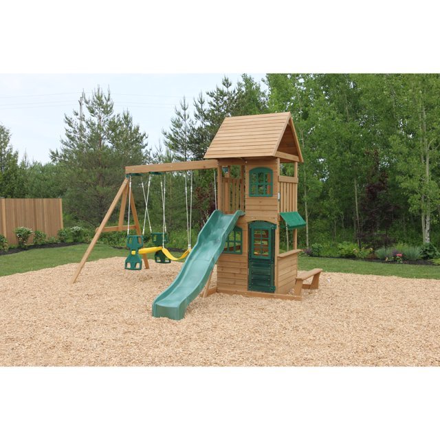 KidKraft Windale Fort Wooden Swing Set with Slide & Swings - Colorland Toys