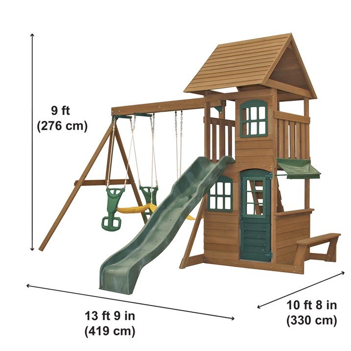 KidKraft Windale Fort Wooden Swing Set with Slide & Swings - Colorland Toys