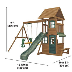 KidKraft Windale Fort Wooden Swing Set with Slide & Swings - Colorland Toys