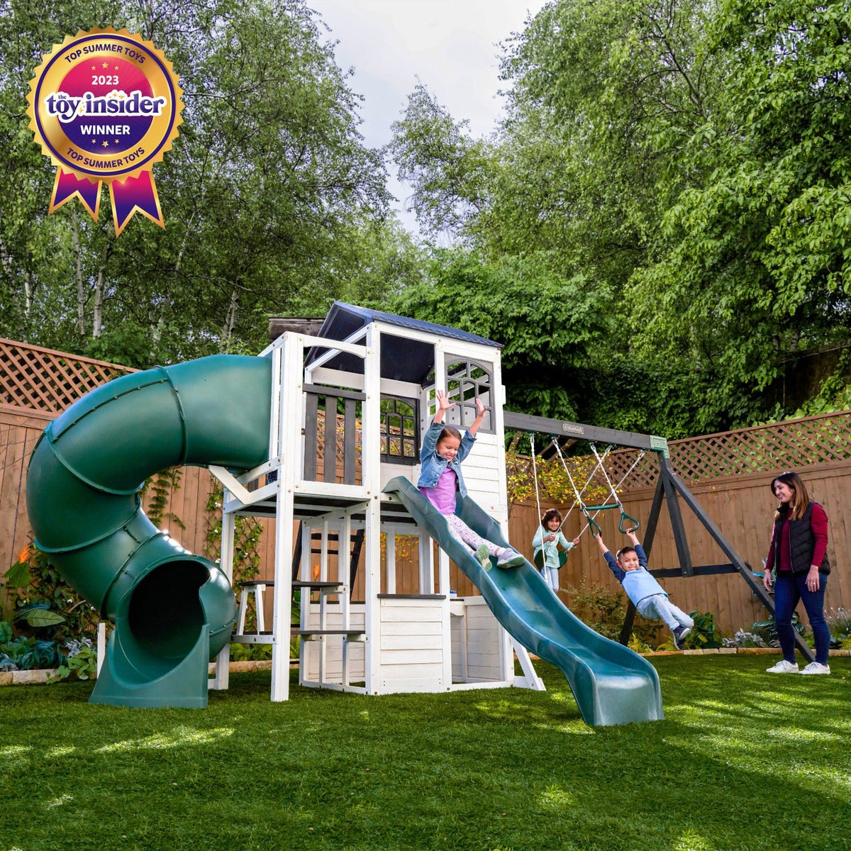 KidKraft Wrangler Way Swing Set – Wooden Playhouse & Slides F29625E — image 4